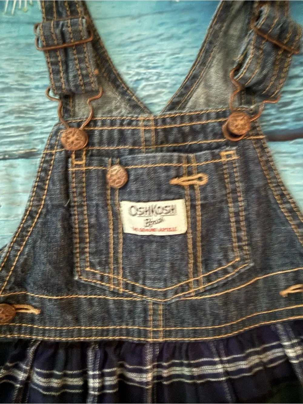 Retro OshKosh B'gosh Denim Tiered Layered Ruffle Overall Dress 18M